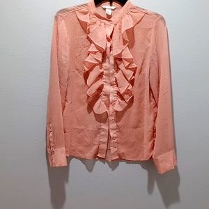 Long sleeve, ruffle front blouse, size 8